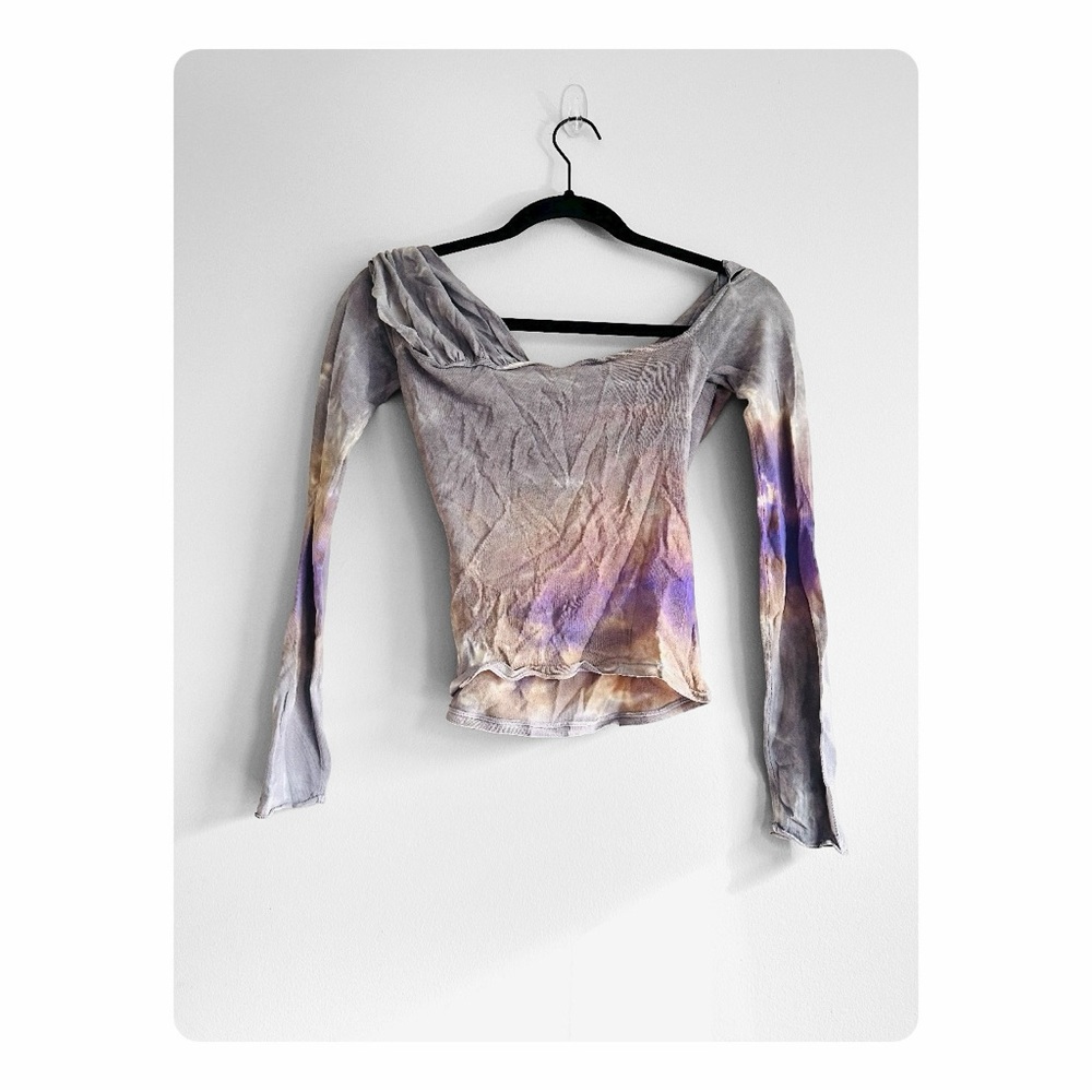 β
NWT Zara Tie Dye Draped Knit Top - Gray/Lavender β
- Picture 7 of 16